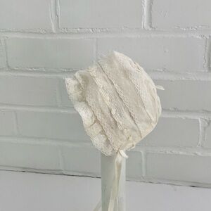Infant Baby Girl Cream Classic Vintage Lace Christening Baptism Church Bonnet